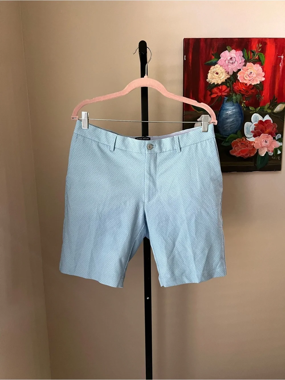 Peter Miller golf Men's Light Blue Textured Cotton Shorts